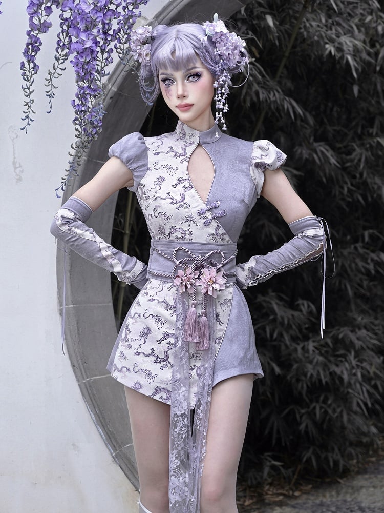 Purple Flower Chinoiserie Knot Corset Belt