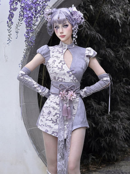 Purple Flower Chinoiserie Knot Corset Belt