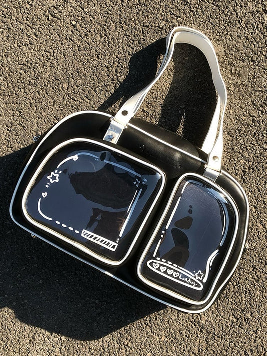 Black & White Contrast Trim Bread-shaped Ita Shoulder Bag