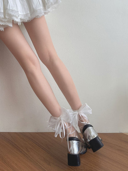 Bowknot Details Semi-sheer White Socks