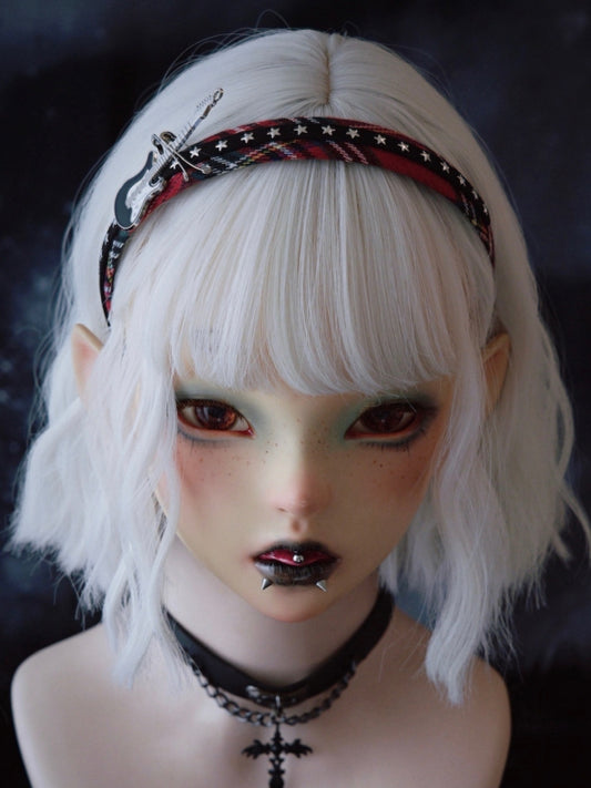 Red And Black Plaid Pattern Star Guitar And Pins Design KC