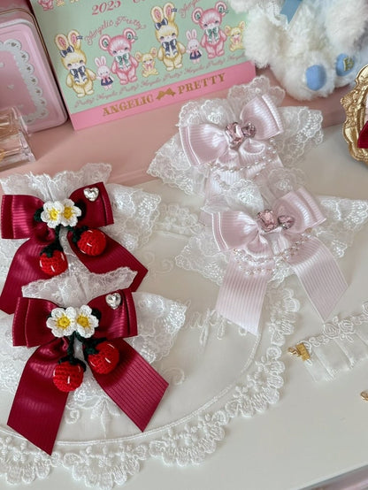 Pink/Wine Red Rhinestone Decorated Striped Pattern Bowknot Wrist Cuffs