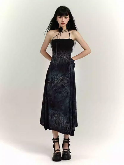 Black Tie-Dye Slim-fitting Cami Dress