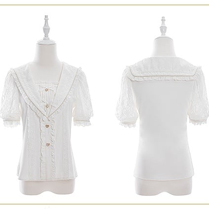Jirai Kei Sailor Collar White Short Sleeves Blouse Bowknot and Sweetheart Rhinestone Decorations
