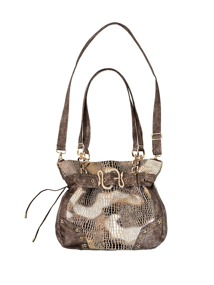 Brown Wasteland Punk Snakeskin Pattern Shoulder Bag