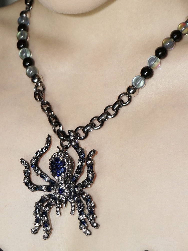 Gothic Spider Beaded Necklace Black & Blue/Black & Red