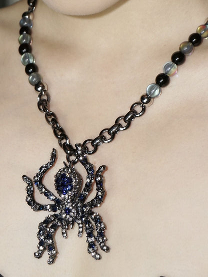 Gothic Spider Beaded Necklace Black & Blue/Black & Red