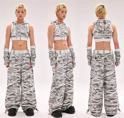 Black/Gray/Pink Criss-cross Straps Studded Gloves