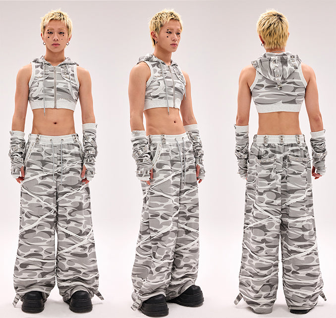 Black/Gray/Pink Criss-cross Straps Studded Gloves