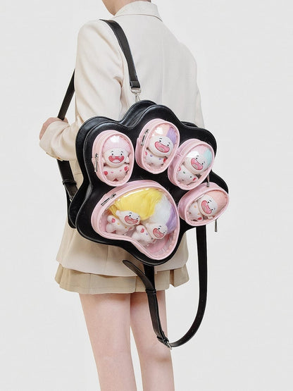 2-Way Black & Pink Enchanting Kitten & Puppy Paw Ita Backpack In Cute Style