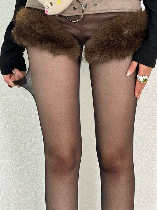 Black/Gray/White Striped Pattern Tights