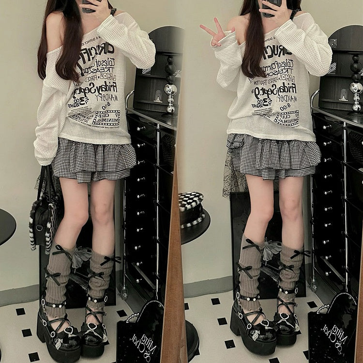 Bow at Top Polished Black Jirai Kei Rhinestones Block Heel Platforms Landmine Style Shoes