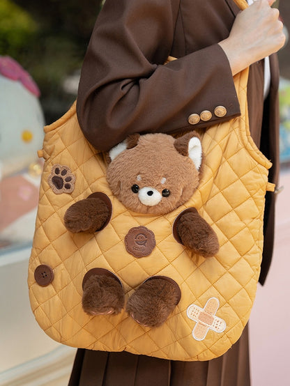 Yellow Cut-out Design Crossbody Bag With 3 Options Detachable Plushie
