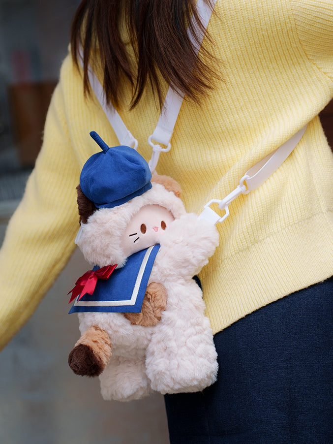 Blue Bowknot Decorated Sailor Collar + Blue Hat Middle/Large Size