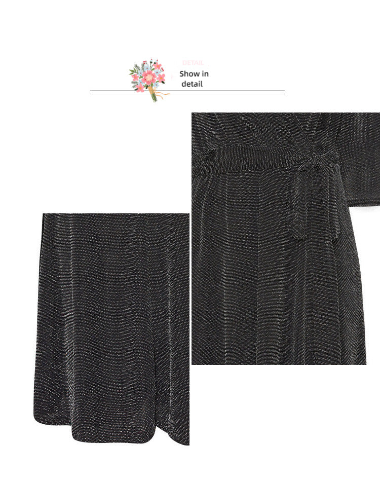 Retro bright silk V-neck dress