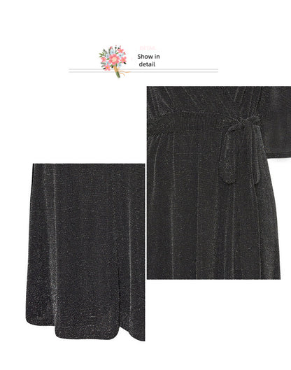 Retro bright silk V-neck dress