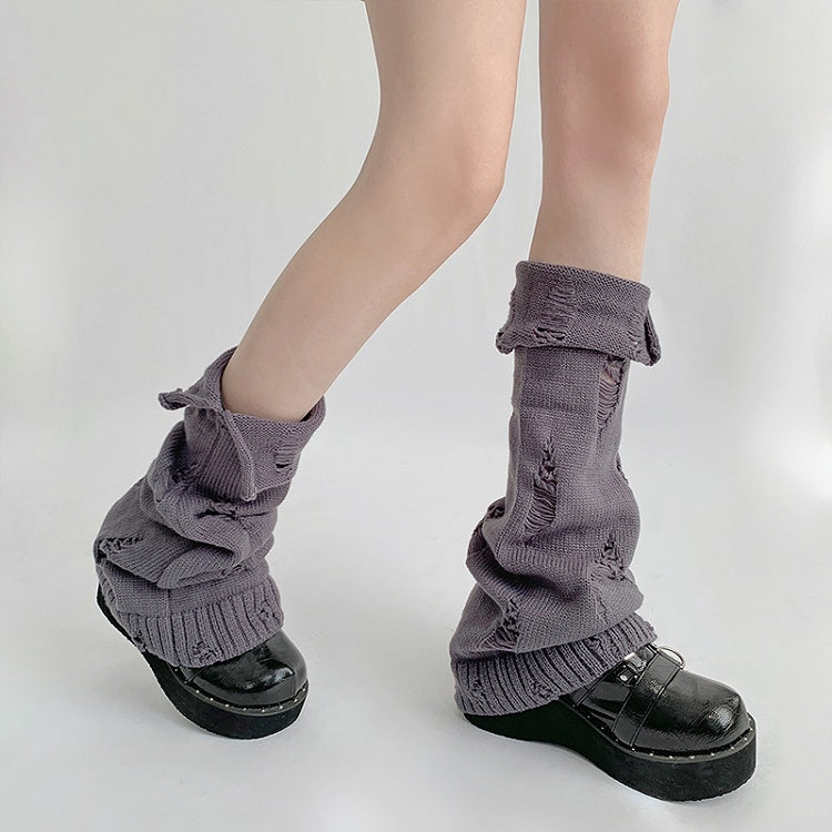 Distressed Holes Gray Purple/Black/White Leg Warmers