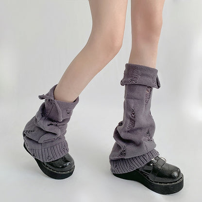 Distressed Holes Gray Purple/Black/White Leg Warmers