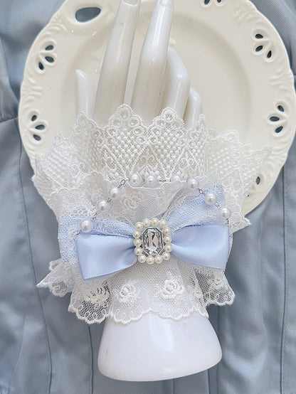 5 Color Options Beaded Charm Rhinestone Decorated Bowknot Lace Wrist Cuffs