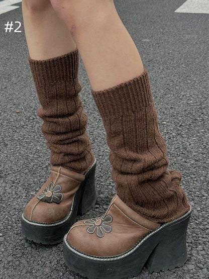 7 Options Y2K Ribbed Trim Knitted Leg Warmers