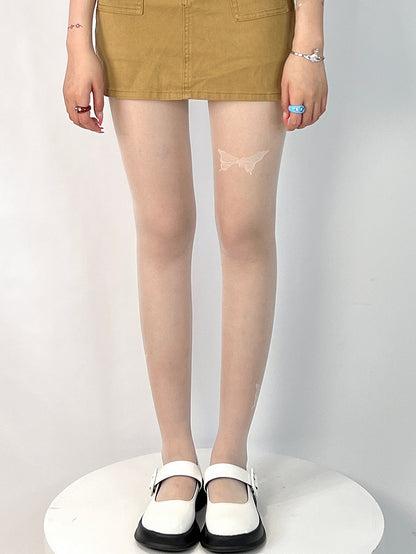 Black/White Butterfly Print Tights