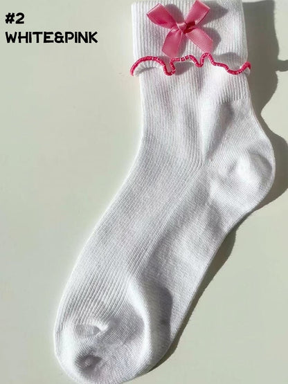 8 Options Ruffled Contrast Trim Lolita Ankle Socks
