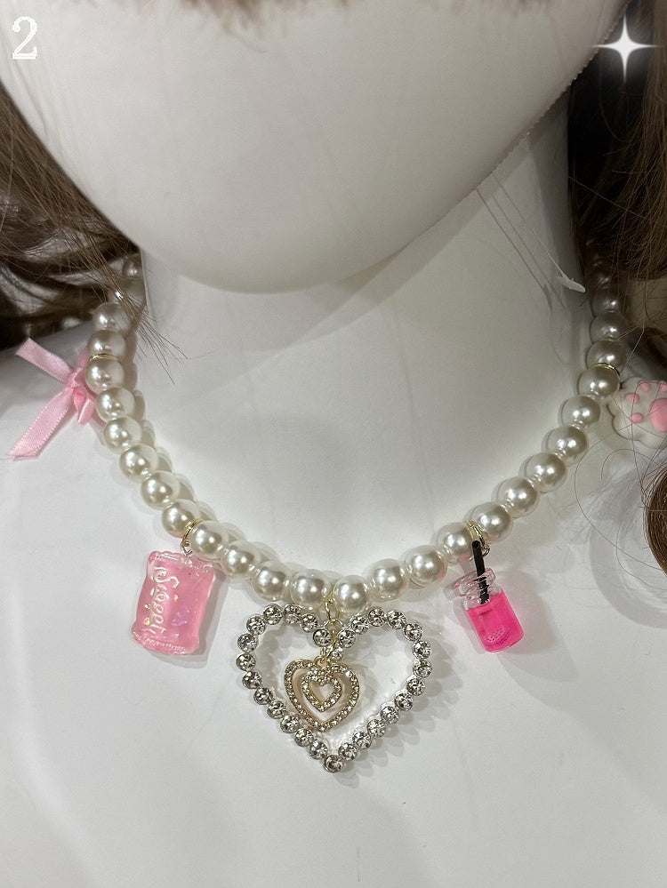4 Options Rhinestone Crown/Heart Pendant Beaded Necklace