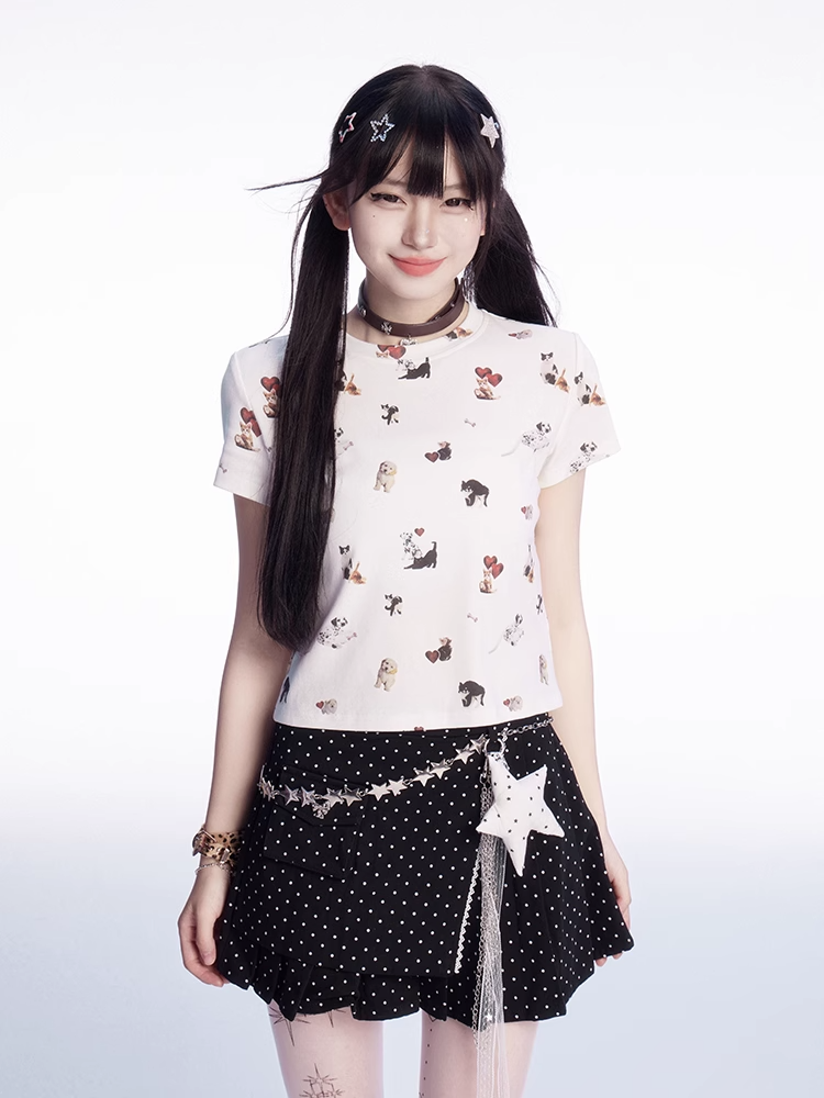 Black Polka Dot Thigh-Length Skirt