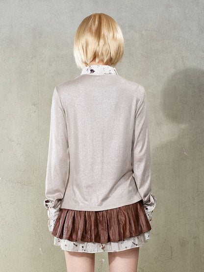 White Y2K Punk Rock Faux Two-Piece Shirt with Splatter Print