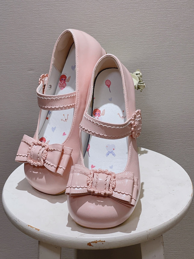 Bow Accents & Picture Frame Decor Low-heel PU Pink Mary Janes in Sweet Lolita