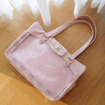 Plaid Pattern Large Capacity Pink Ita Tote Bag