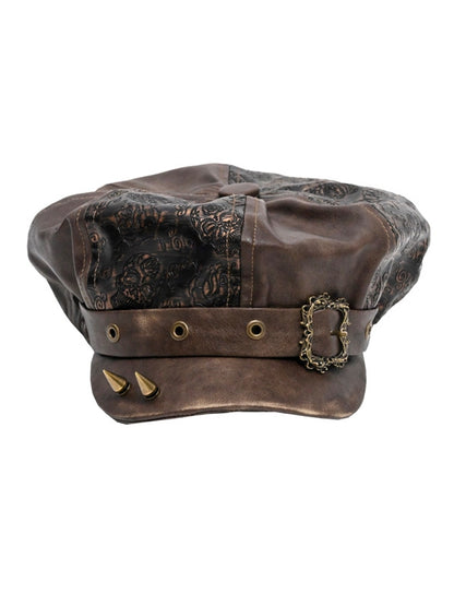 Studs Design Brown Wasteland Punk PU Hat