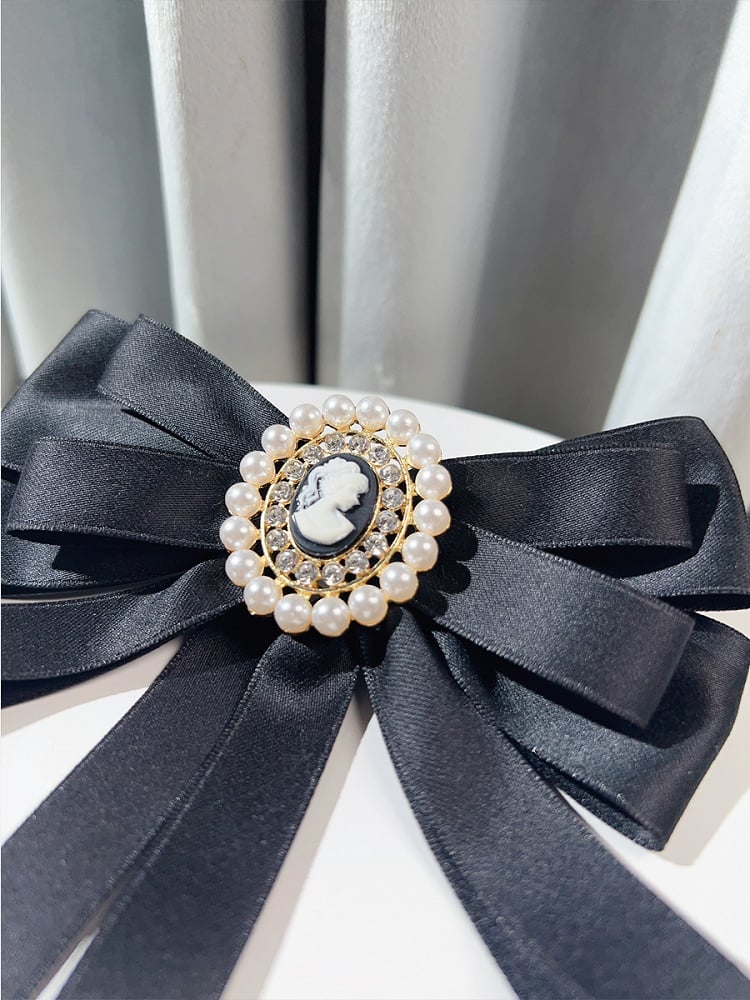 Bead Details Vintage Black Bow Tie