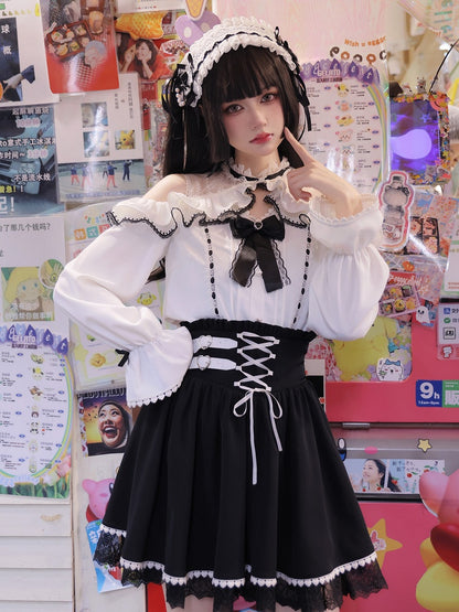 Jirai Kei Open Shoulders Long Sleeves White Blouse Best Seller