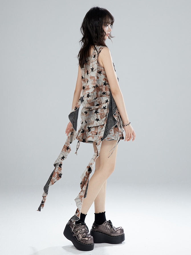 Wasteland Punk Coffee Stars Drawstring Waist Tank Top / Short Skirt