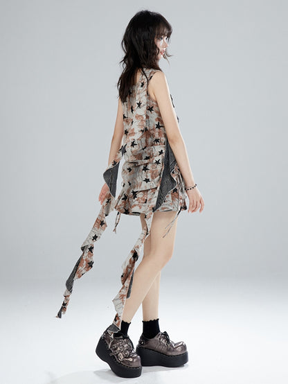 Wasteland Punk Coffee Stars Drawstring Waist Tank Top / Short Skirt