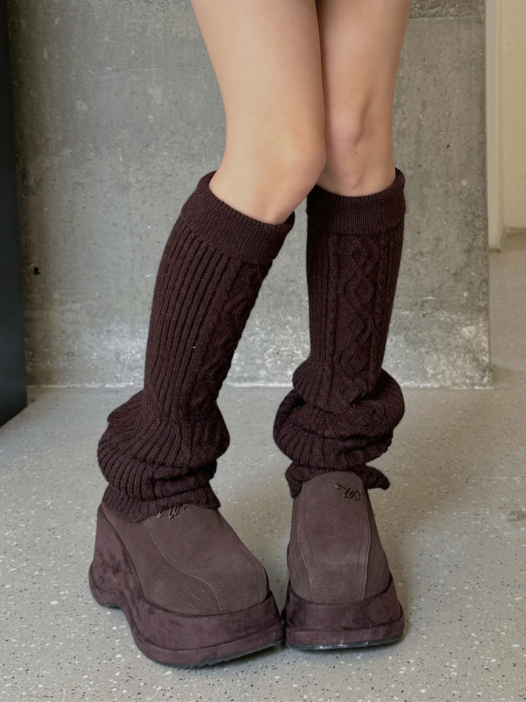 White/Dark Brown/Grey Knitted Leg Warmers