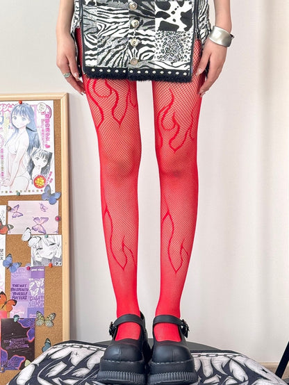 Black/Red Y2K Fire Pattern Tights