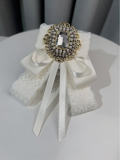 Black/White Rhinestone And Beaded Decorated Bow Tie