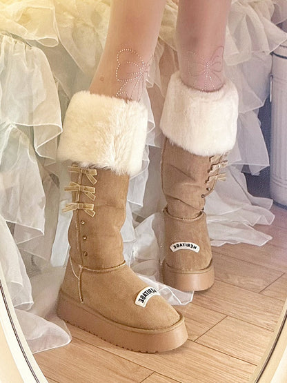 Brown Bow Accents Platform Winter Ugg Boots