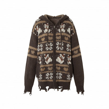 2024 Christmas Black/Brown Mohair Hooded Sweater