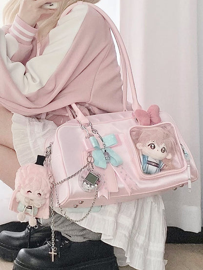 Pink Ita Hand Bag With Detachable Card Holder