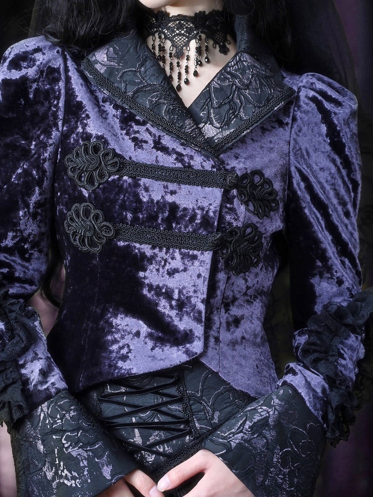 Puff Sleeves Purple Velvet Gothic Jacket Irregular Hem