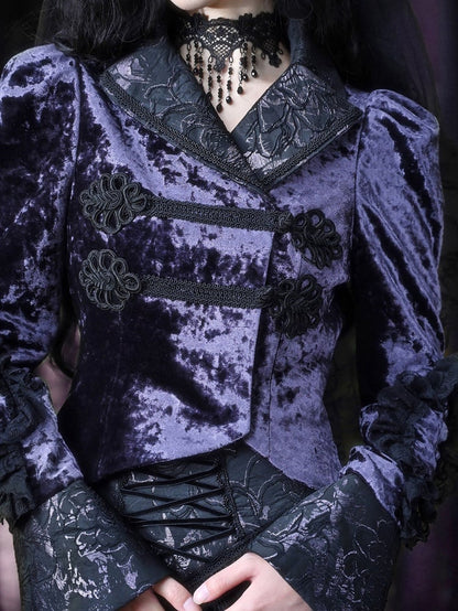 Puff Sleeves Purple Velvet Gothic Jacket Irregular Hem