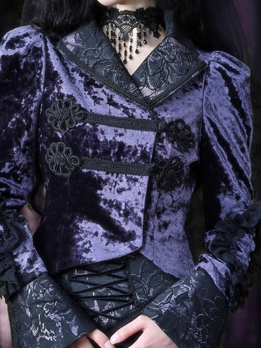 Puff Sleeves Purple Velvet Gothic Jacket Irregular Hem