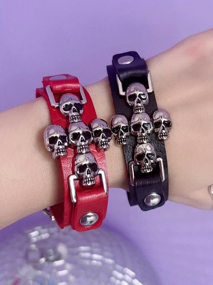 Black/White/Red PU Y2K Punk Metal Skull Cross Bracelet