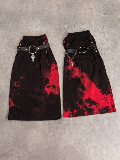 Gothic Black and Red Tie-dyed Asymmetrical Leg Warmers