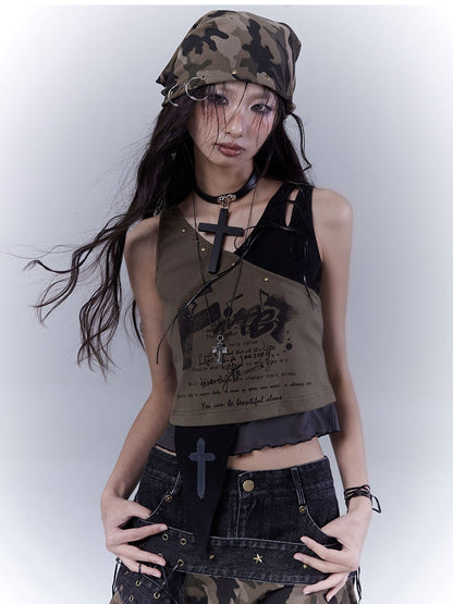 Camouflage Wasteland Punk Distressed Studded Triangle Scarf