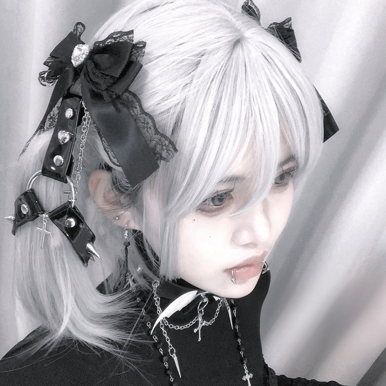 Black/Pink/White/Blue Stud Jirai Kei Bowknot Punk Hairclips