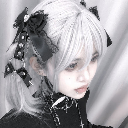 Black/Pink/White/Blue Stud Jirai Kei Bowknot Punk Hairclips